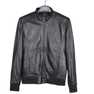 Black Bomber Leather Jacket with Stand Up Collars